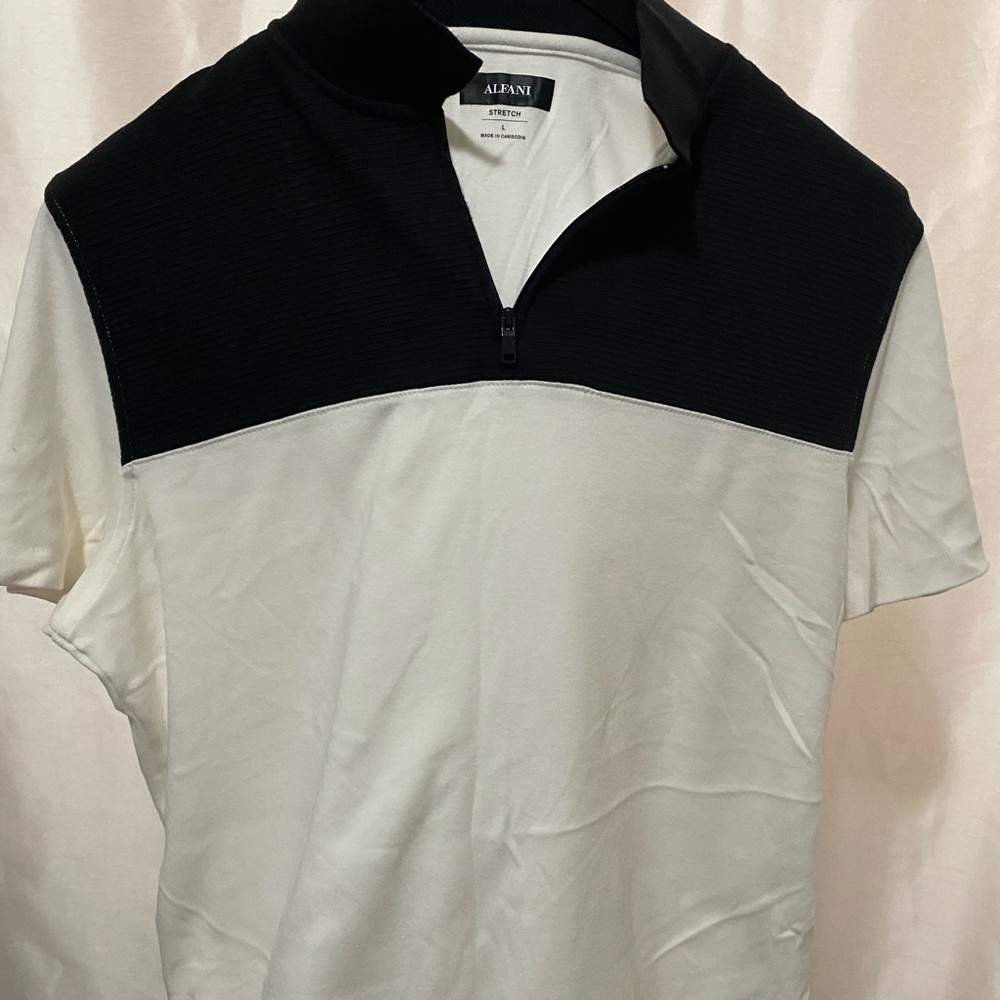 Alfani Men’s Short-Sleeve Two-Tone Quarter-Zip Polo - Black & White